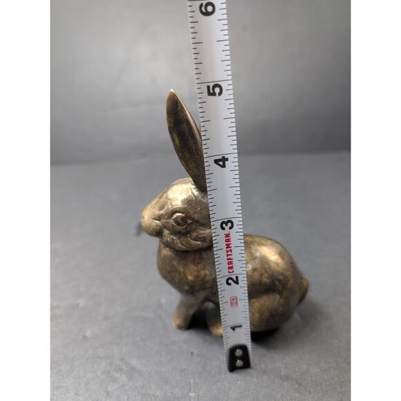 Vintage Mid Century Modern Solid Brass Bunny Rabbit Figurine 4 3/4" Tall - Picture 7 of 8
